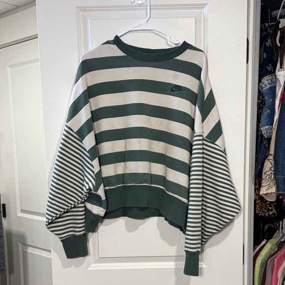 Nike Sweaters - Nike Women's Striped Crew Neck Sweater - Green and White